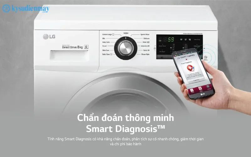 Máy giặt Lg 9kg FM1209S6W chẩn đoán thông minh Smart Diagnosis